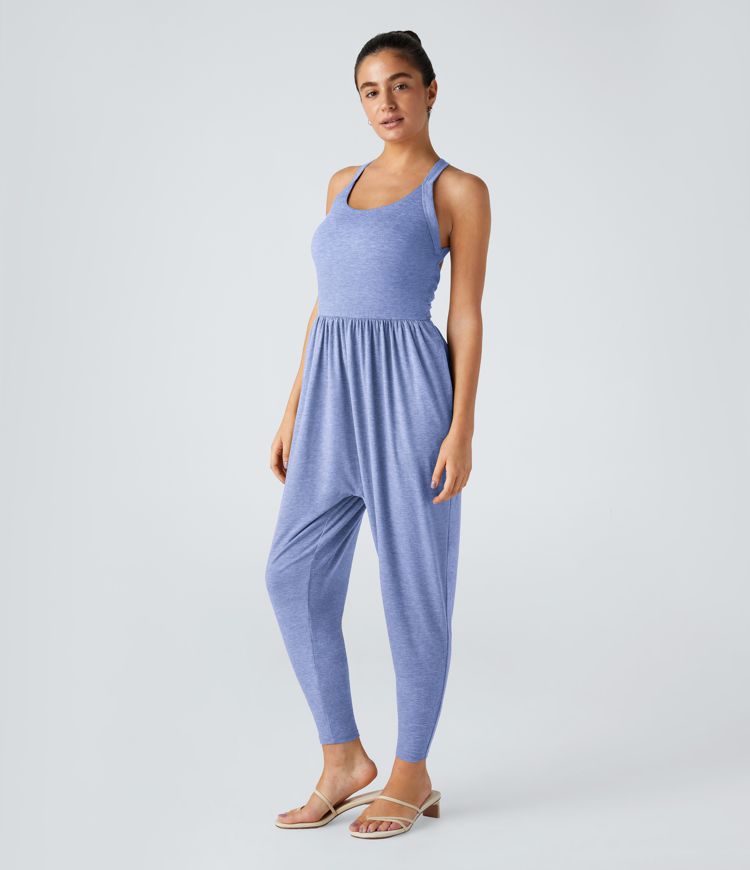 U Neck Pocket Harem Casual Jumpsuit-Easy Peezy Edition