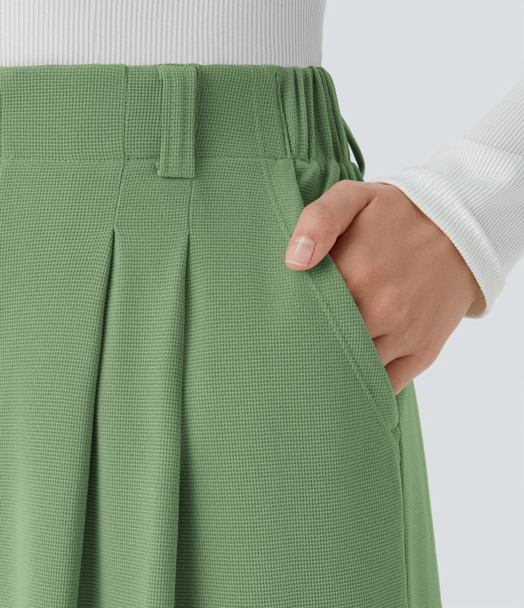 Pantalones Halara Flex™ de oficina anchos plisados de tiro alto con bolsillos en tela tipo gofre