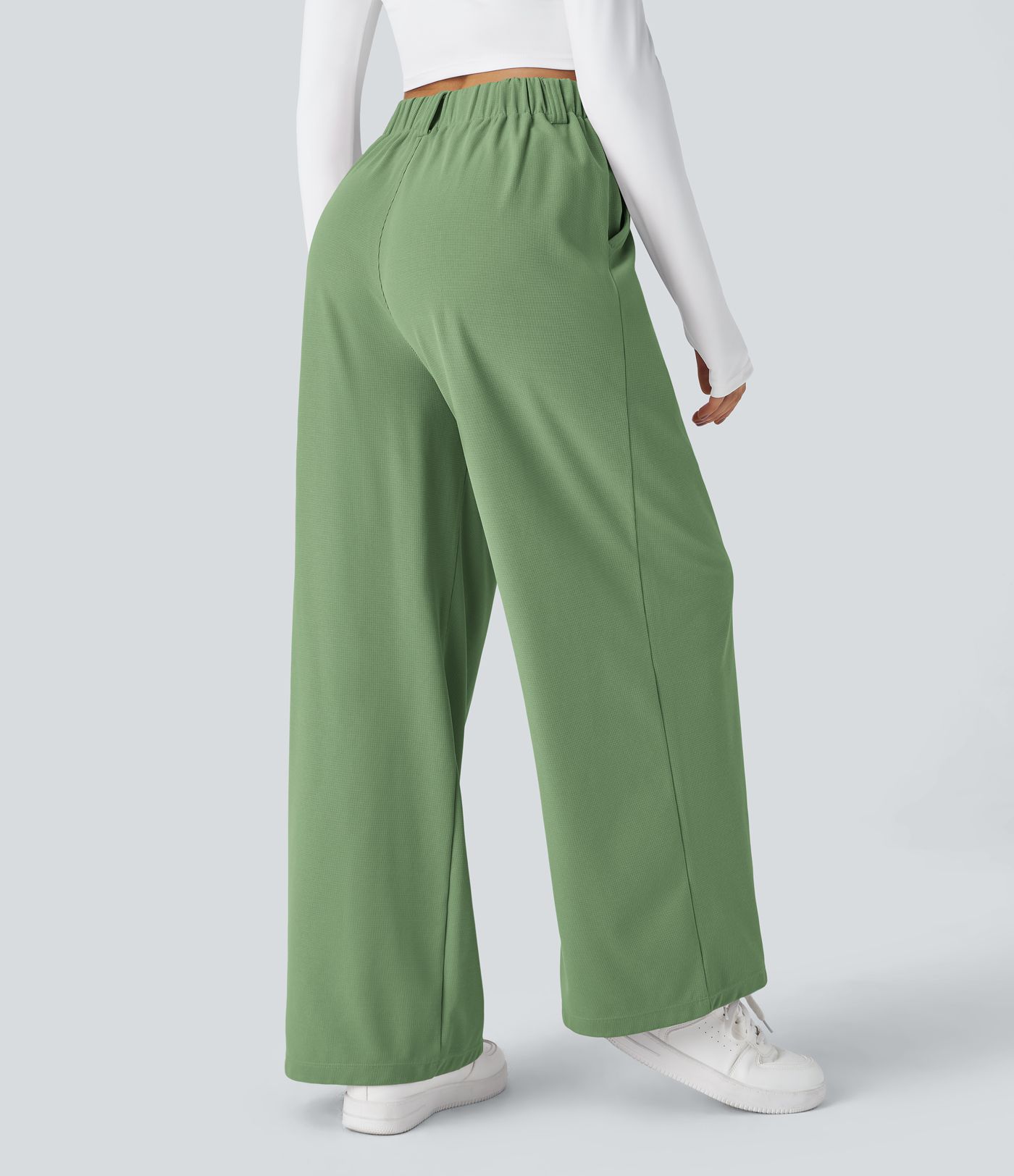 Pantalones Halara Flex™ de oficina anchos plisados de tiro alto con bolsillos en tela tipo gofre