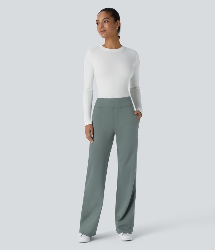Halara Flex™ Mid Rise Side Zipper Pocket Work Flare Trousers