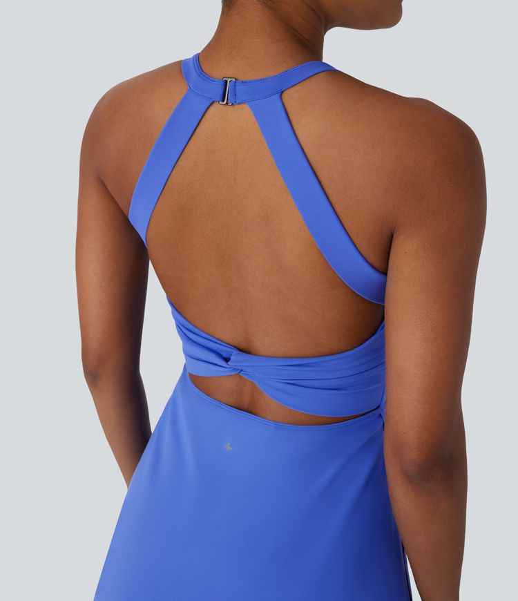 Softlyzero™ Airy Backless Twisted 2-in-1 Side Pocket Split Curved Hem  Dance Active Dress-Easy Peezy Edition
