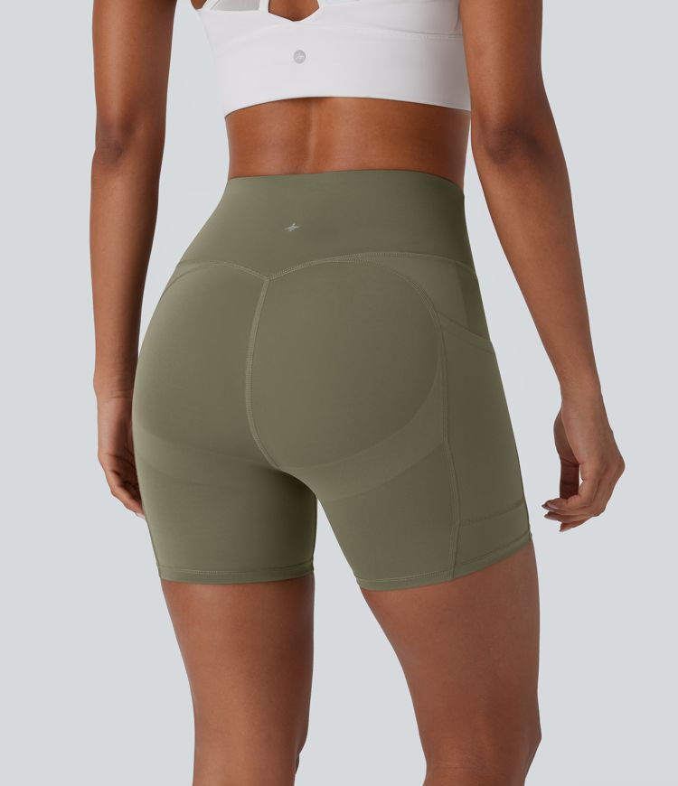 SpeedWave™ High Waisted Tummy Control Butt Lifting Pocket Contrast Mesh Quick Dry Workout Biker Shorts 5''