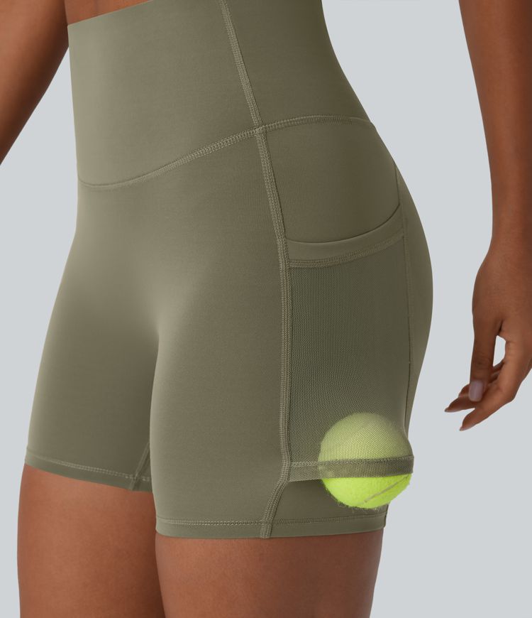 SpeedWave™ High Waisted Tummy Control Butt Lifting Pocket Contrast Mesh Quick Dry Workout Biker Shorts 5''