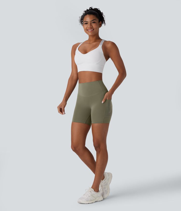 SpeedWave™ High Waisted Tummy Control Butt Lifting Pocket Contrast Mesh Quick Dry Workout Biker Shorts 5''