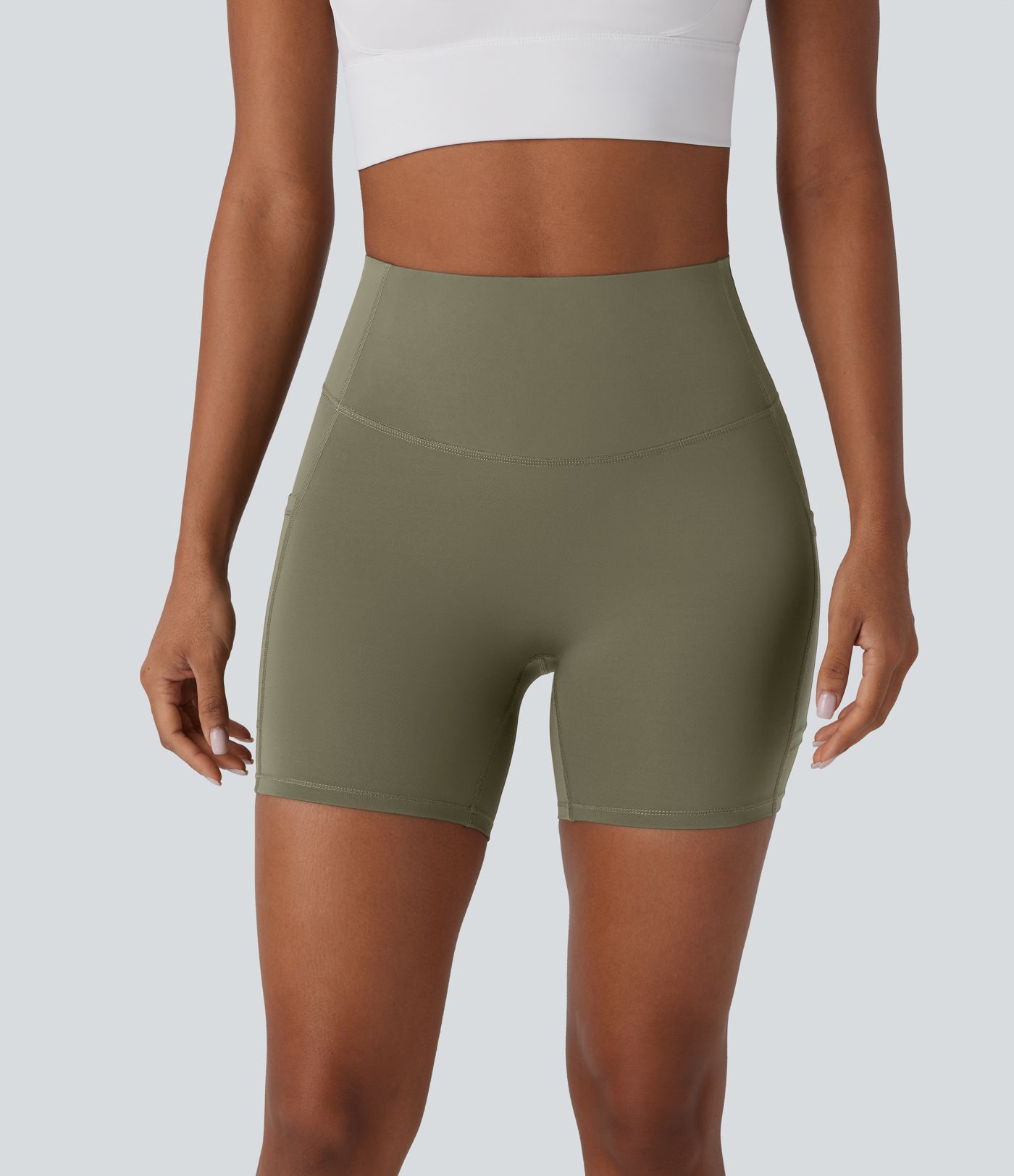 SpeedWave™ High Waisted Tummy Control Butt Lifting Pocket Contrast Mesh Quick Dry Workout Biker Shorts 5''
