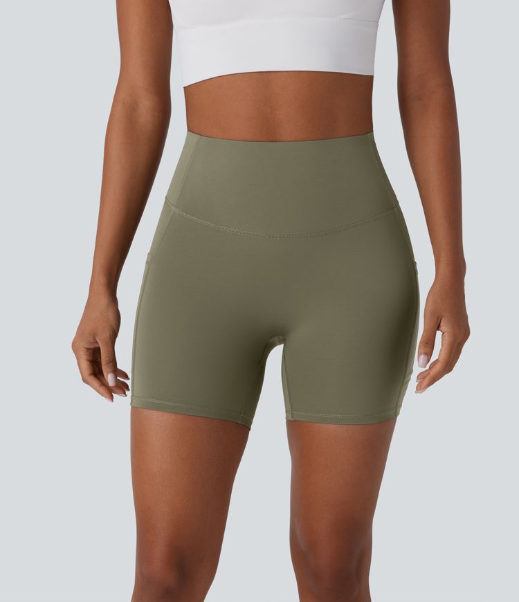 SpeedWave™ High Waisted Tummy Control Butt Lifting Pocket Contrast Mesh Quick Dry Workout Biker Shorts 5''