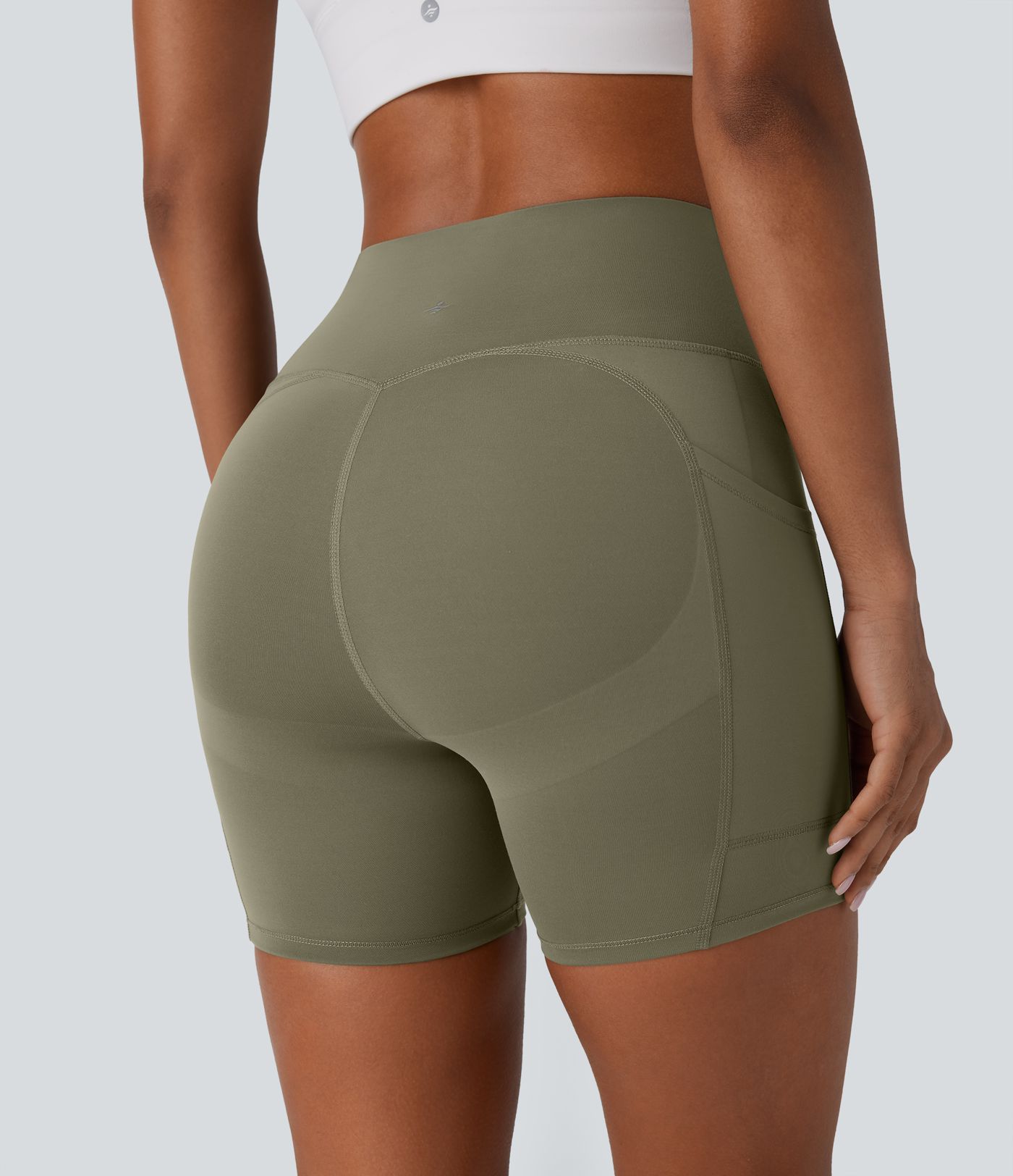 SpeedWave™ High Waisted Tummy Control Butt Lifting Pocket Contrast Mesh Quick Dry Workout Biker Shorts 5''