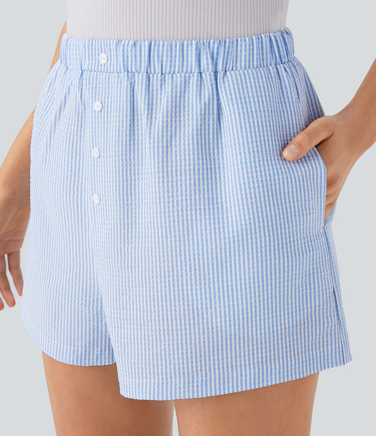Mid Rise Decorative Button Side Pocket Lounge Shorts