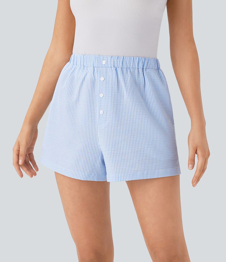 Mid Rise Decorative Button Side Pocket Lounge Shorts