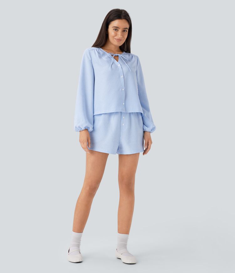 Mid Rise Decorative Button Side Pocket Lounge Shorts