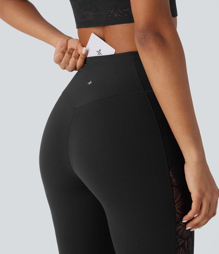 SoftlyZero™ High Waisted Pocket Contrast Lace Yoga Leggings-UPF50+