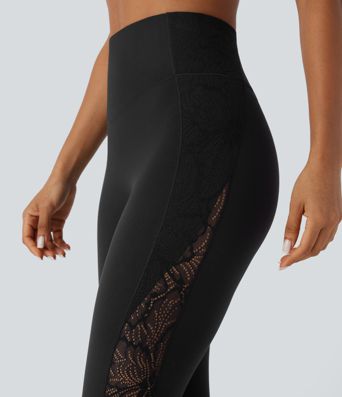 SoftlyZero™ krajkové jóga-legíny s vysokým pasem, s kapsami a kontrastními detaily — UPF50+