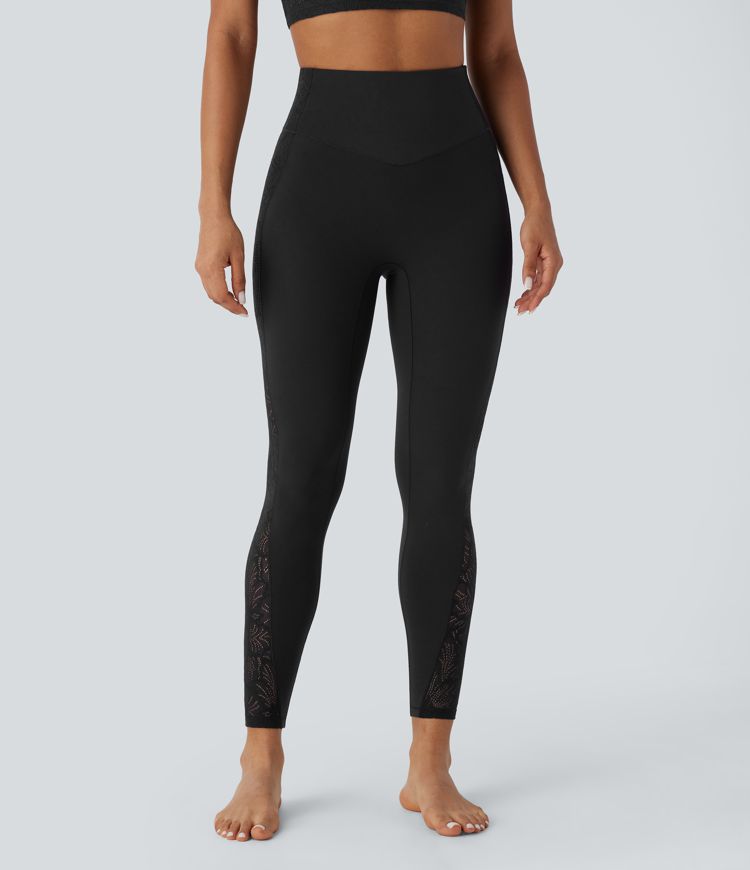 SoftlyZero™ High Waisted Pocket Contrast Lace Yoga Leggings-UPF50+