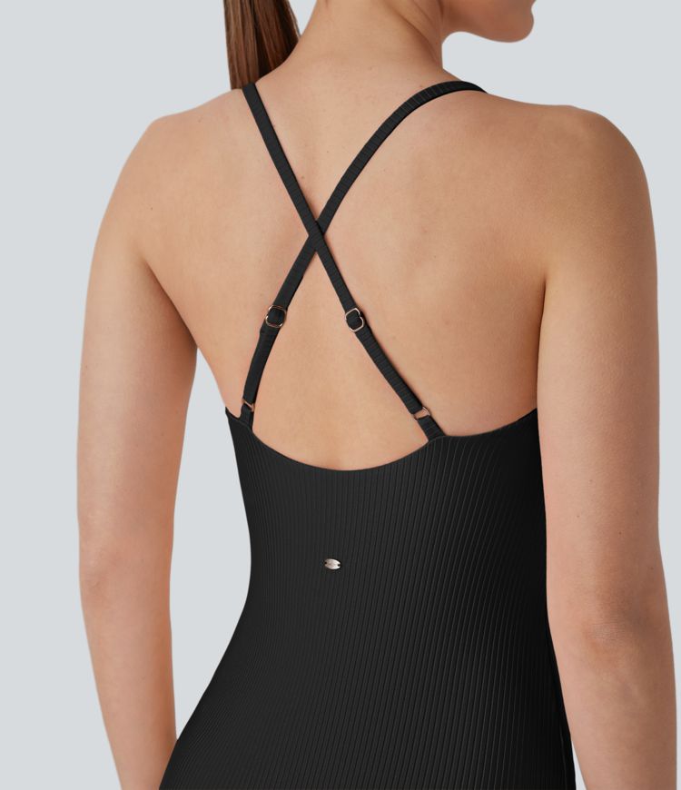 Maillot de bain une pièce côtelé avec découpe anneau et bretelles ajustables Maillot de bain une pièce côtelé avec découpe anneau et bretelles ajustables