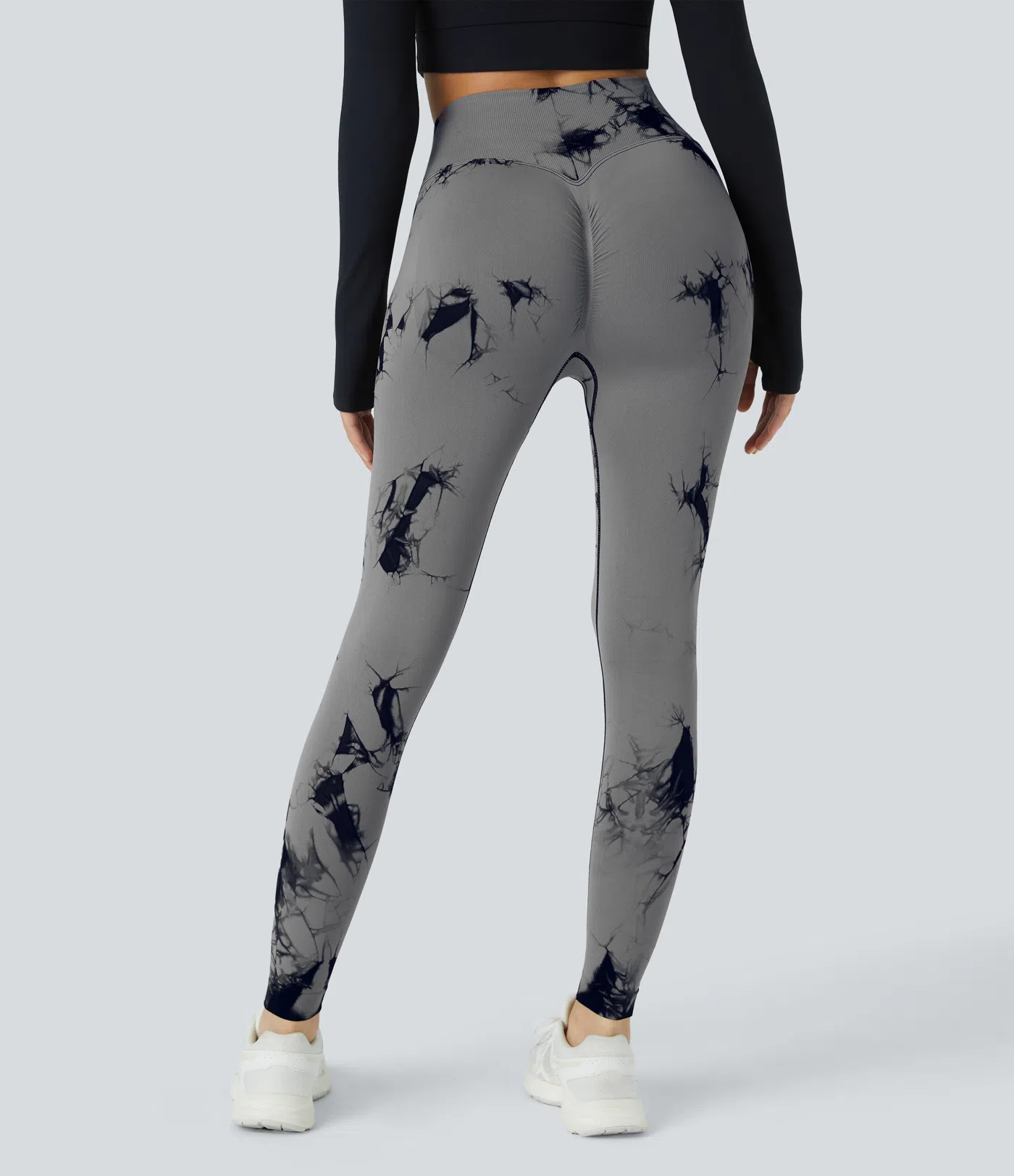 Seamless Flow High Waisted Crossover Ruched Tie Dye Yoga Leggings
