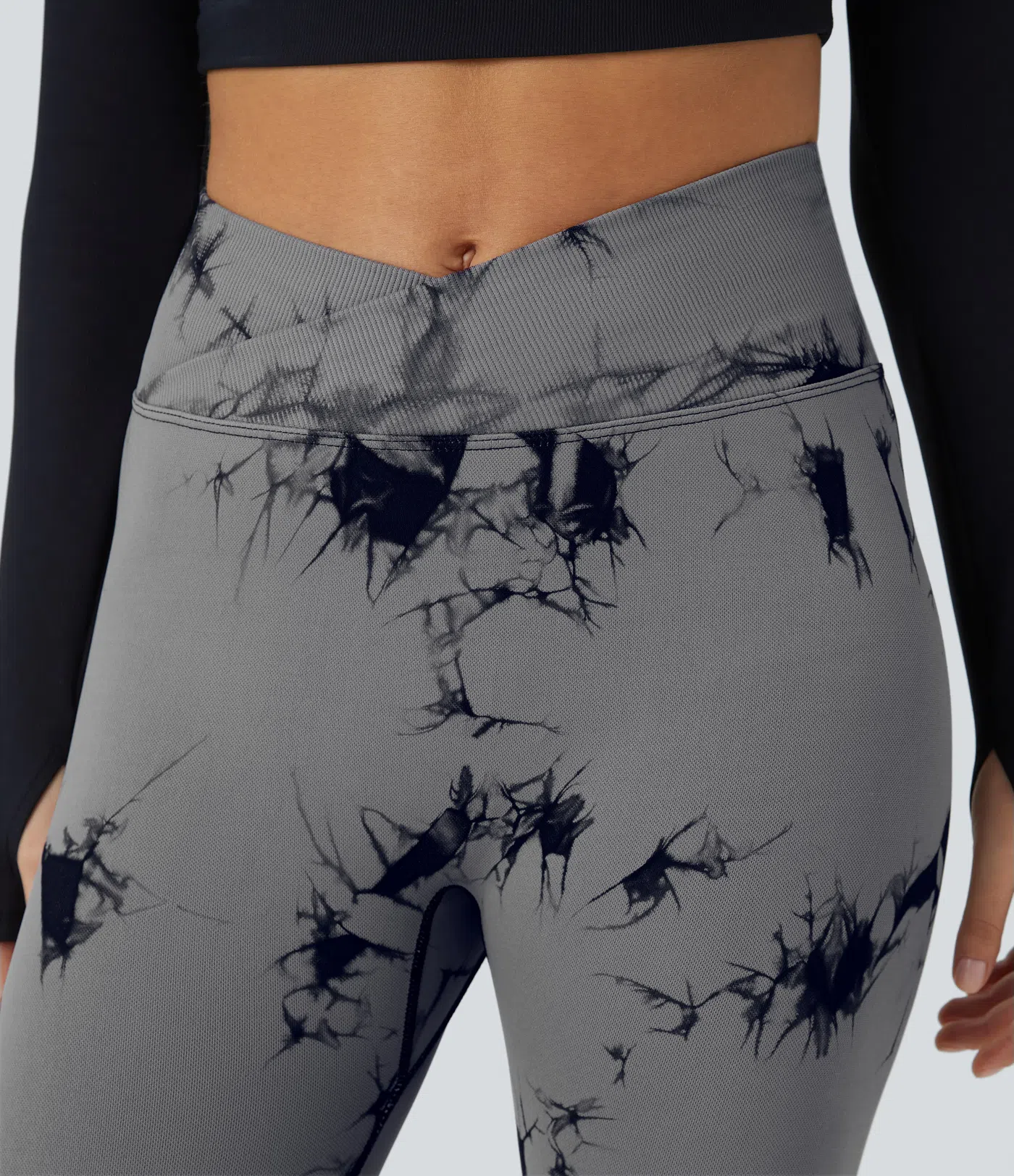 Seamless Flow High Waisted Crossover Ruched Tie Dye Yoga Leggings