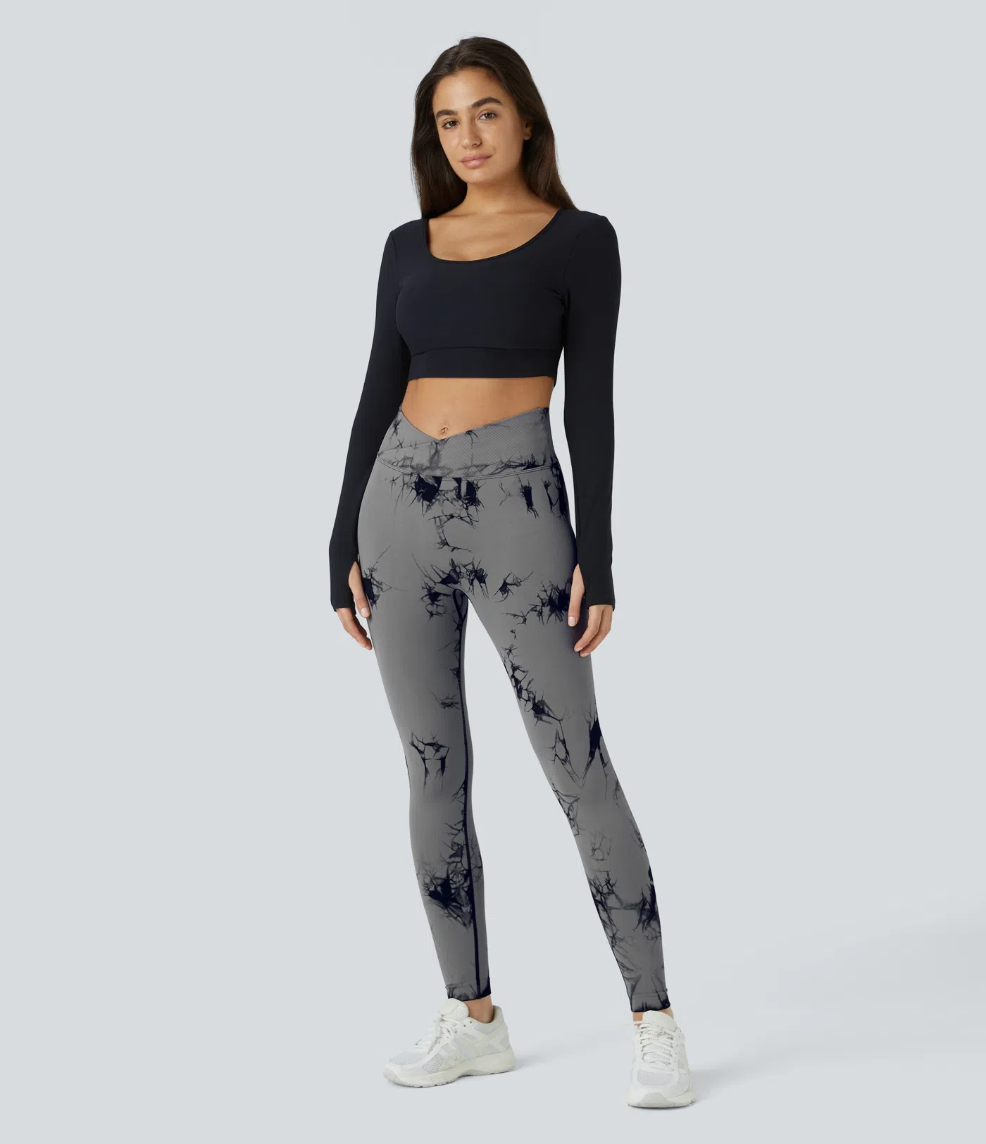 Seamless Flow High Waisted Crossover Ruched Tie Dye Yoga Leggings