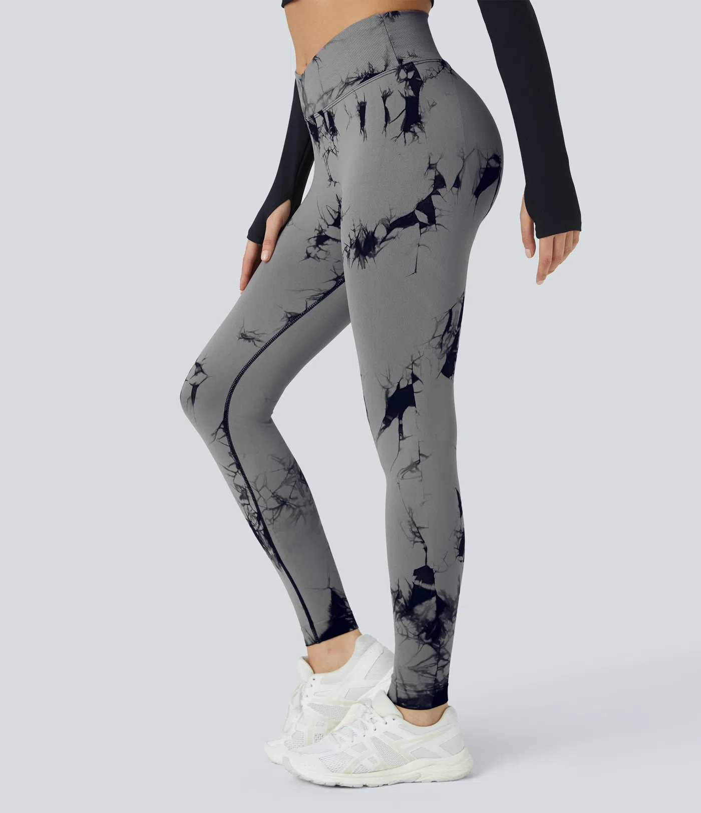 Seamless Flow High Waisted Crossover Ruched Tie Dye Yoga Leggings