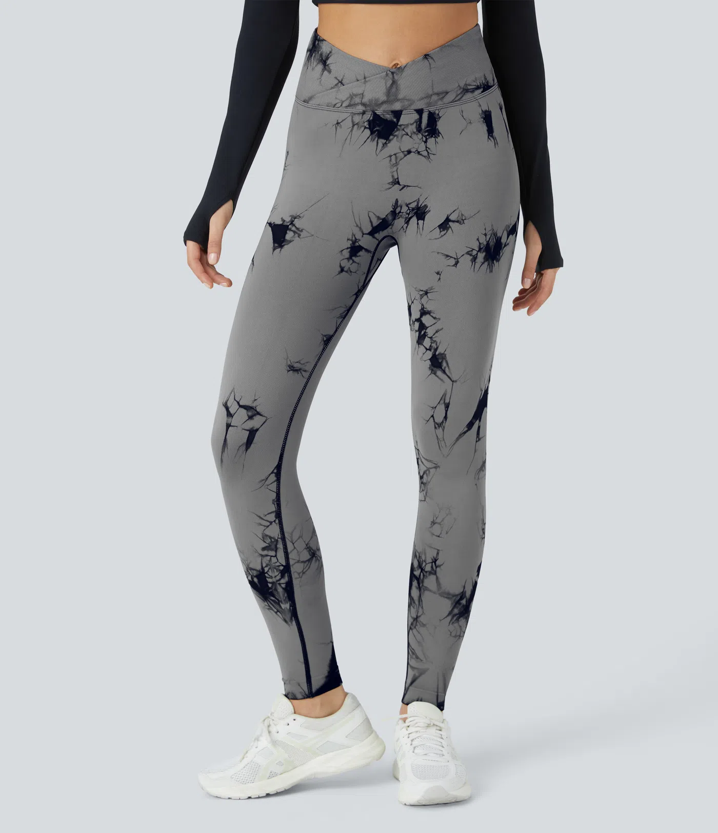 Seamless Flow High Waisted Crossover Ruched Tie Dye Yoga Leggings