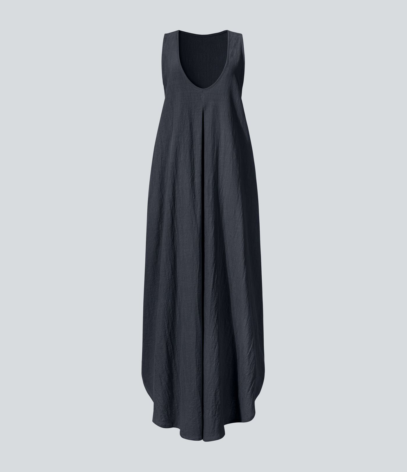 Ärmelloses, plissiertes Flowy-Maxi-Kleid aus Baumwolle mit U-Ausschnitt und Seitentaschen