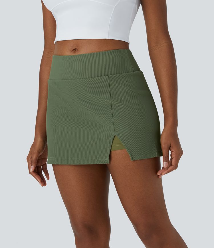 Mid Rise Split Hem 2-in-1 Skirt