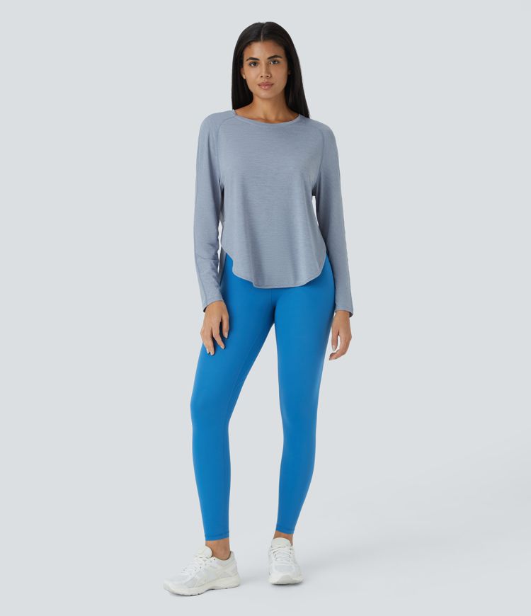 Long Sleeve High Low Curved Hem Sports Top