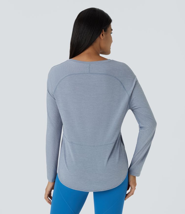 Long Sleeve High Low Curved Hem Sports Top