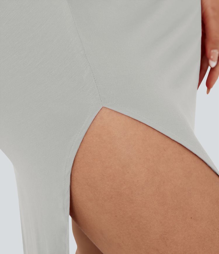 Everyday Ruched Split Hem Midi Chill Dress-Wonder