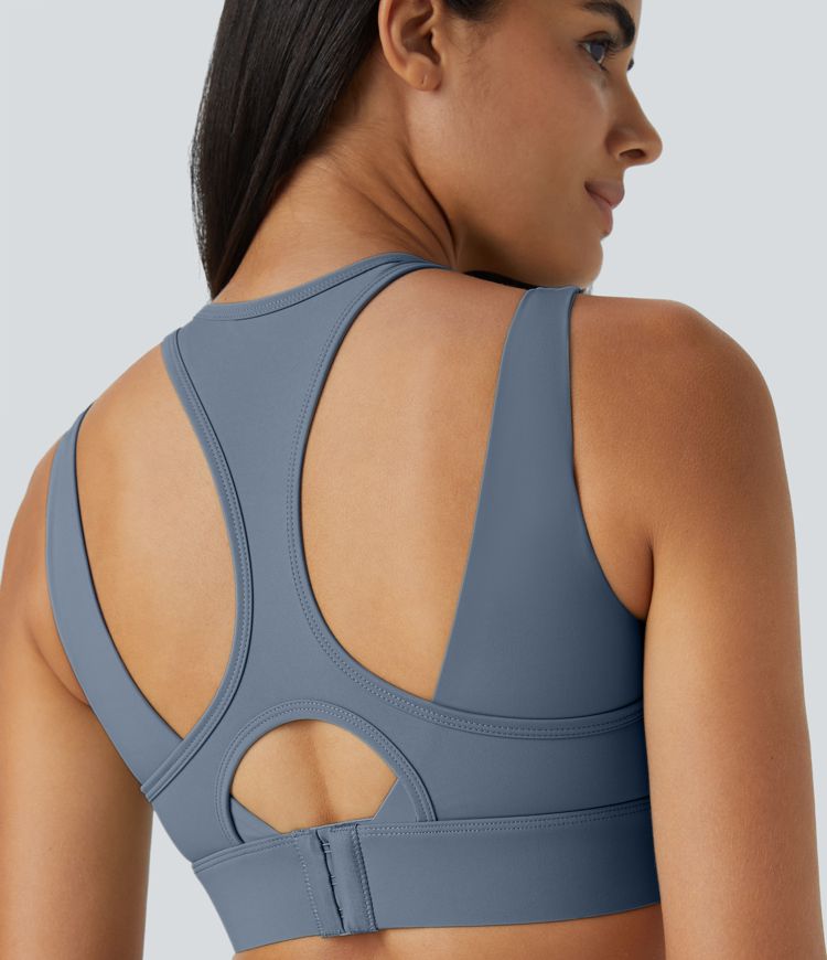 Medium Support Backless Cut Out Adjustable Buckle Workout Sports Bra