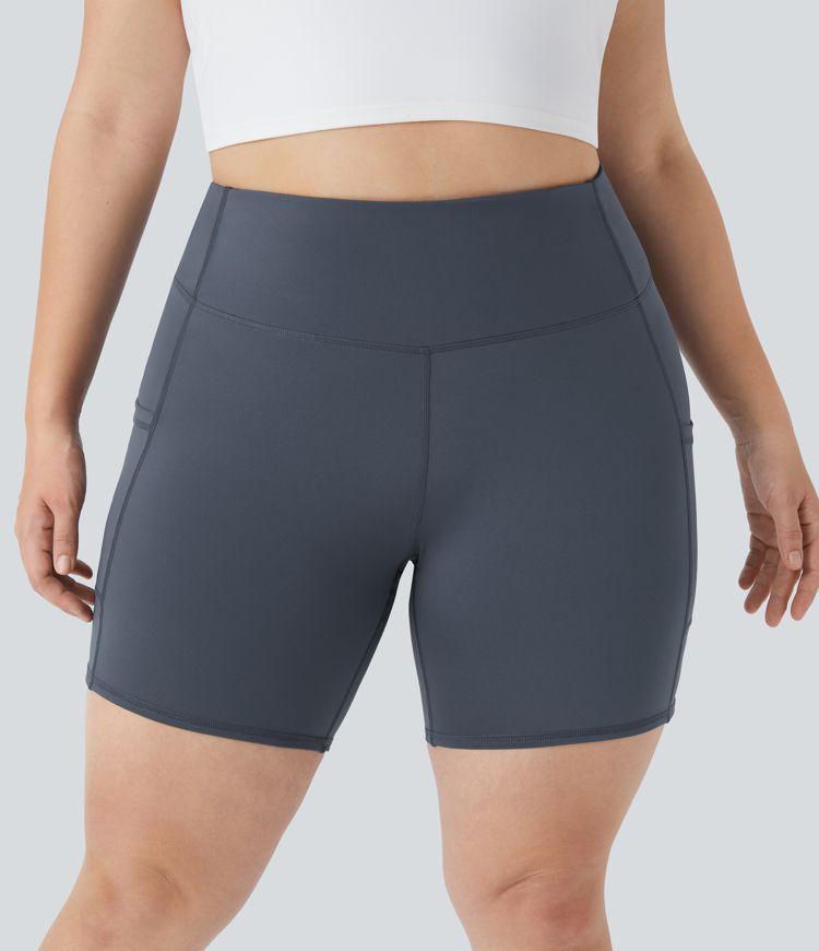 Short de yoga grande taille 15cm taille haute avec poches latérales