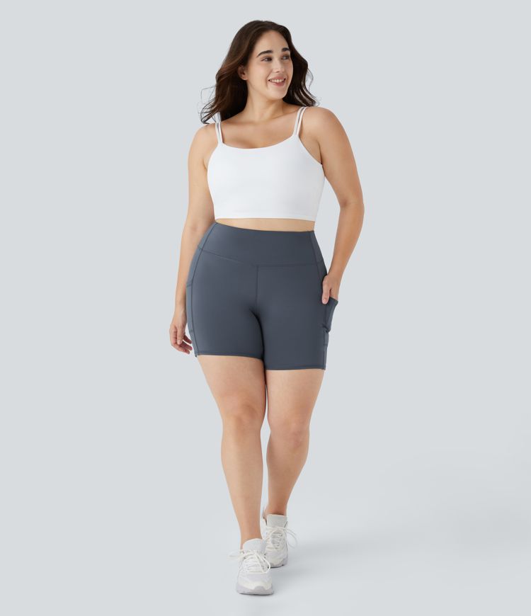 Short de yoga grande taille 15cm taille haute avec poches latérales