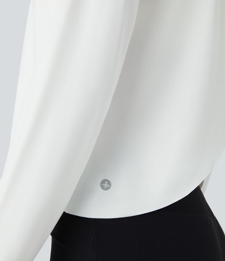 Contrast Mesh Hem Long Sleeve Cool Touch Yoga Sports Top-UPF50+