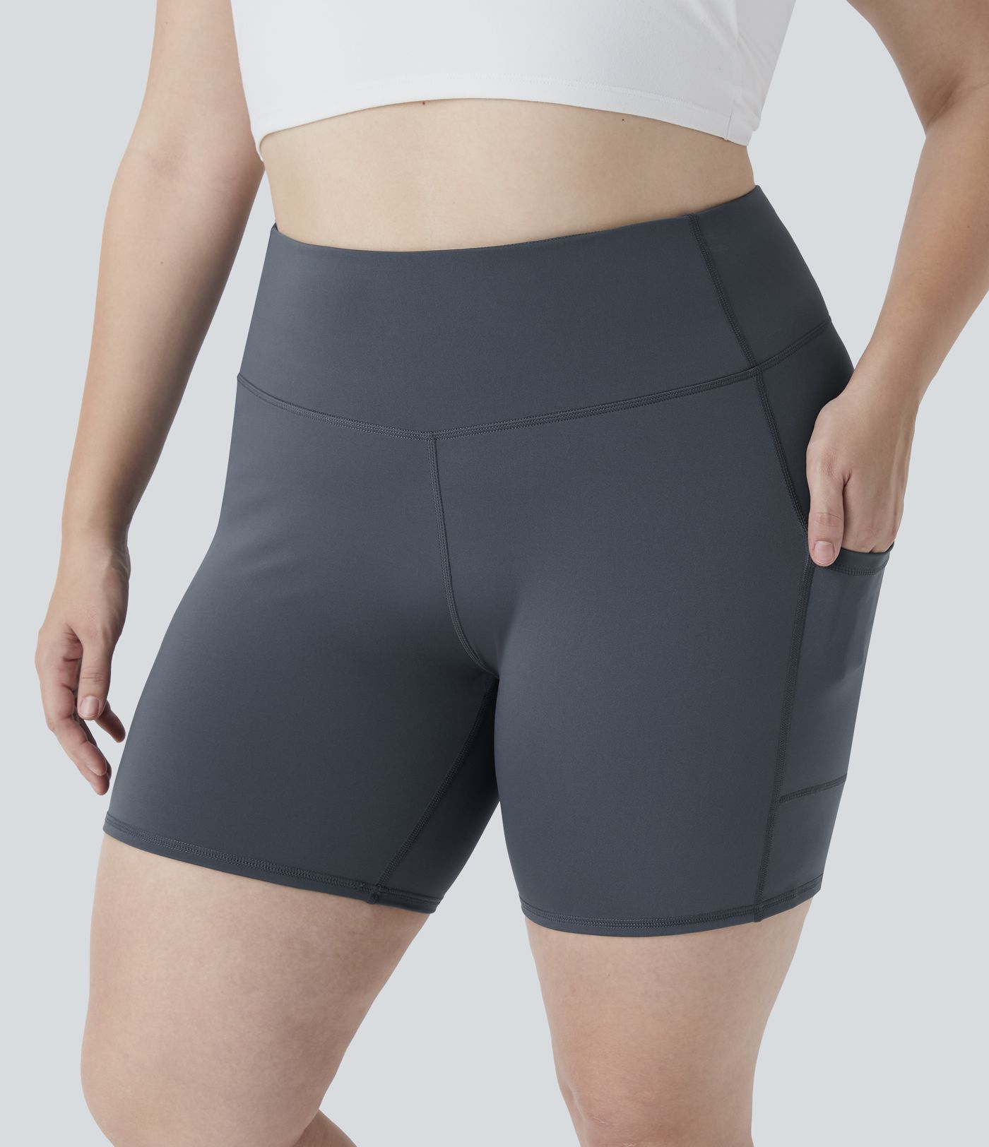 Pantalón corto yoga tiro alto bolsillo lateral talla grande 15cm