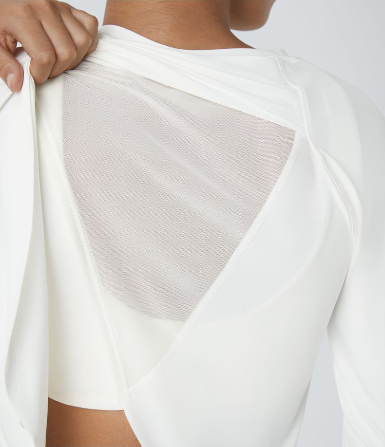 Contrast Mesh Hem Long Sleeve Cool Touch Yoga Sports Top-UPF50+