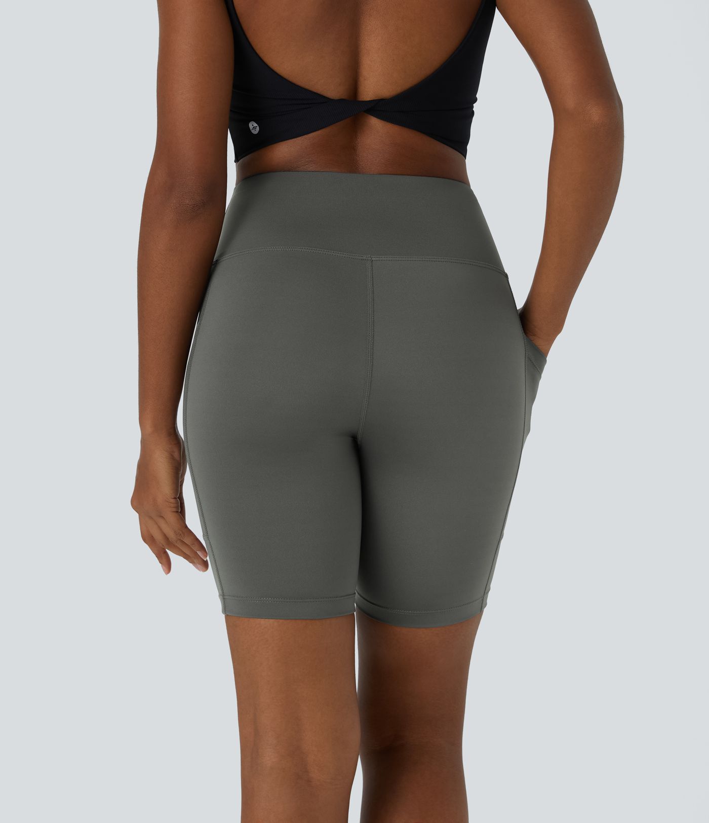 High Waisted Pocket Plain Biker Shorts 7''