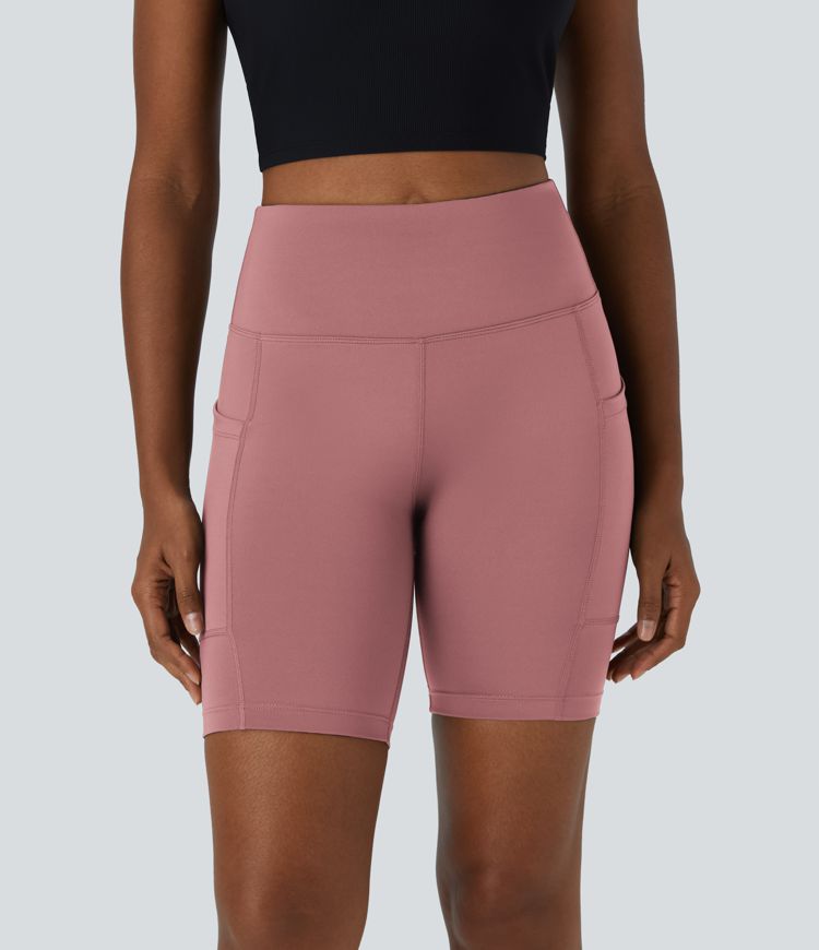 High Waisted Side Pocket Plain Biker Shorts 7''