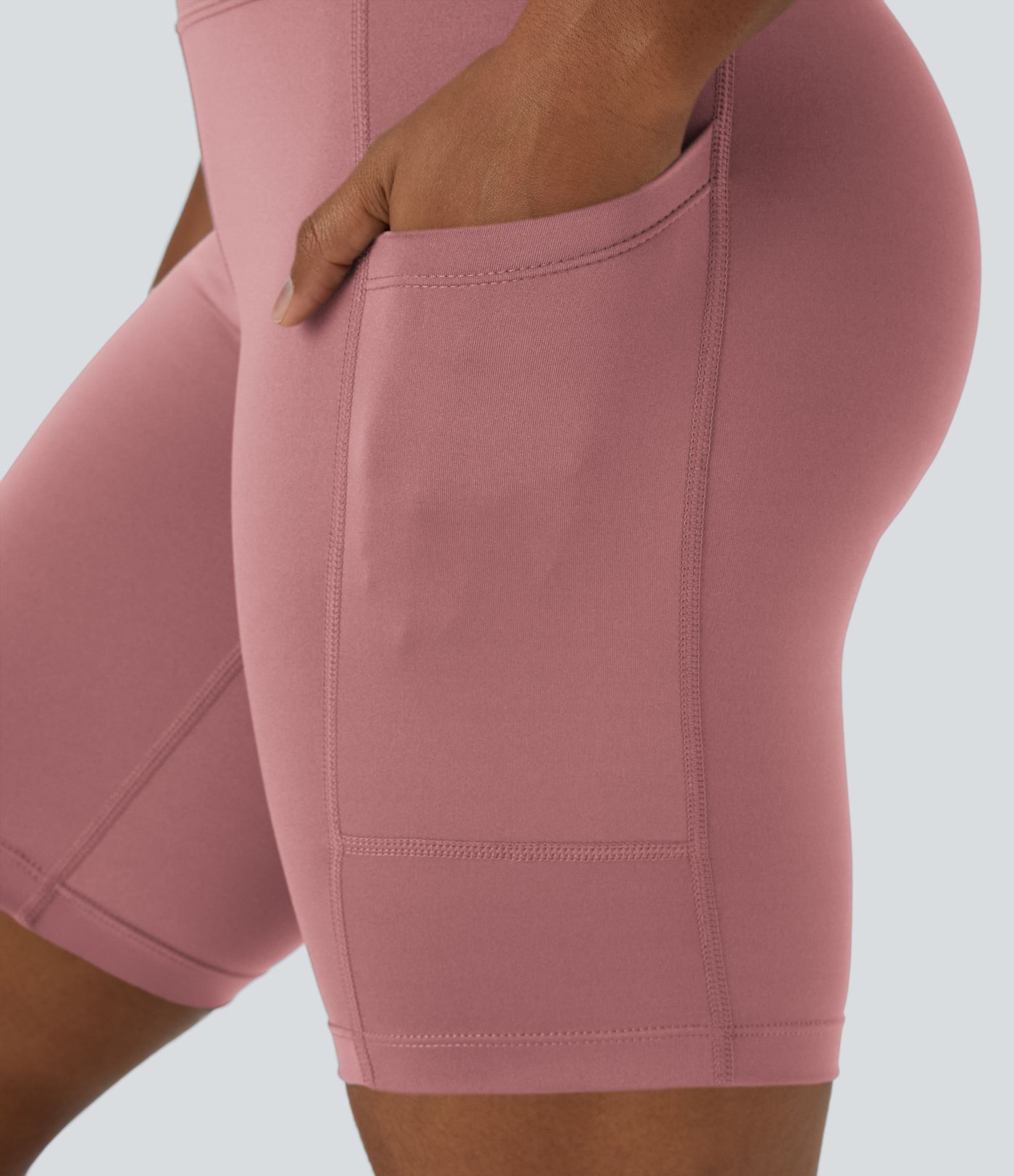 High Waisted Pocket Plain Biker Shorts 7''