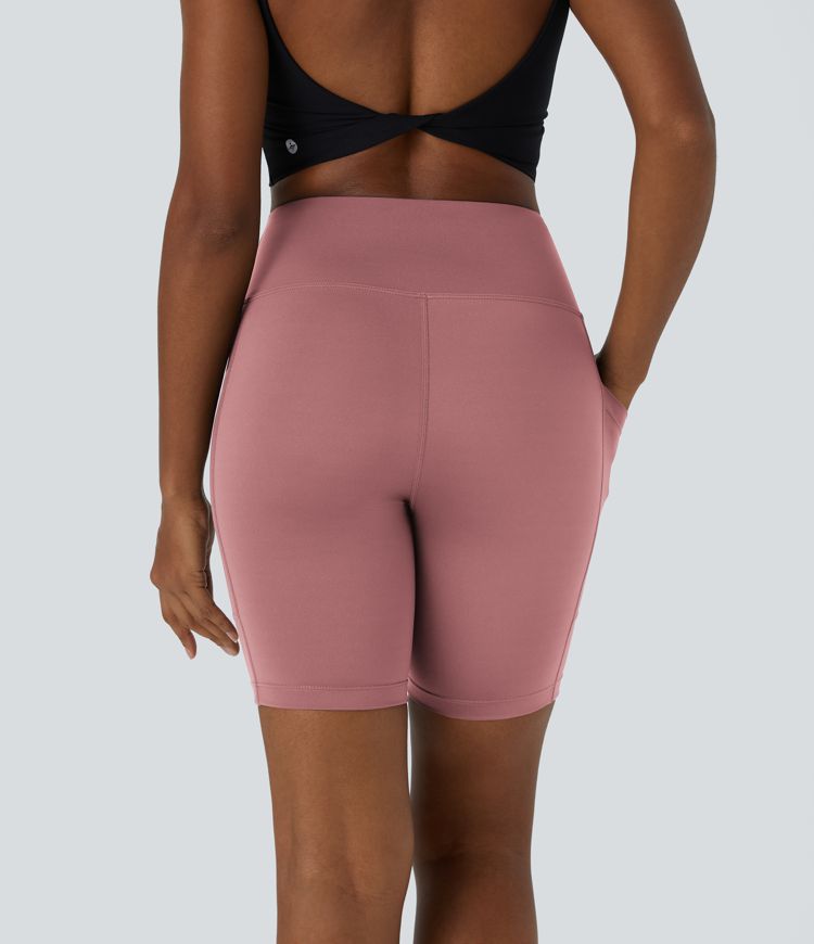High Waisted Side Pocket Plain Biker Shorts 7''