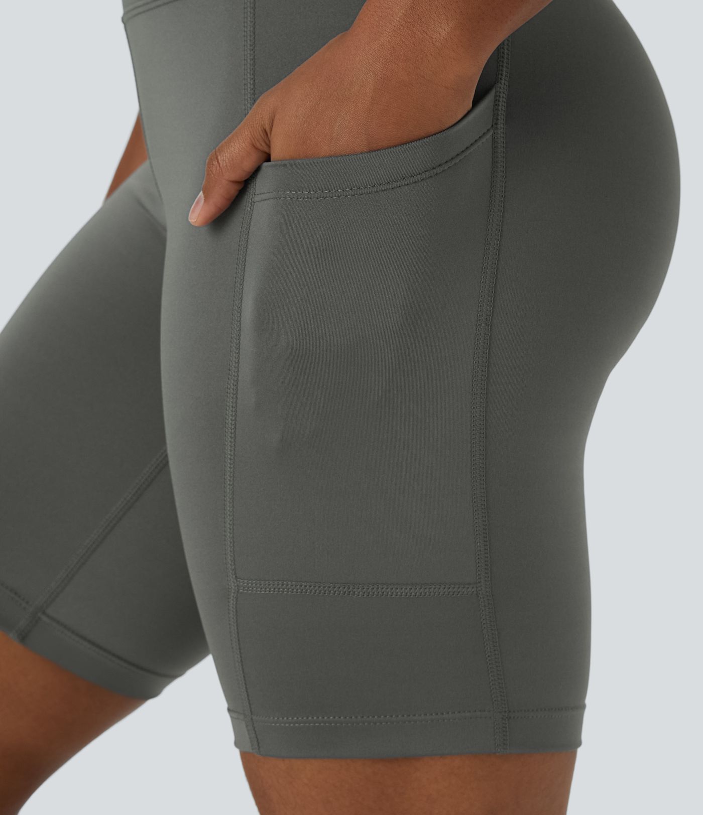 High Waisted Pocket Plain Biker Shorts 7''