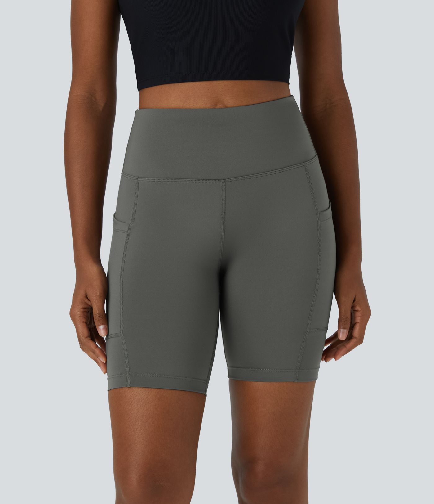 High Waisted Pocket Plain Biker Shorts 7''