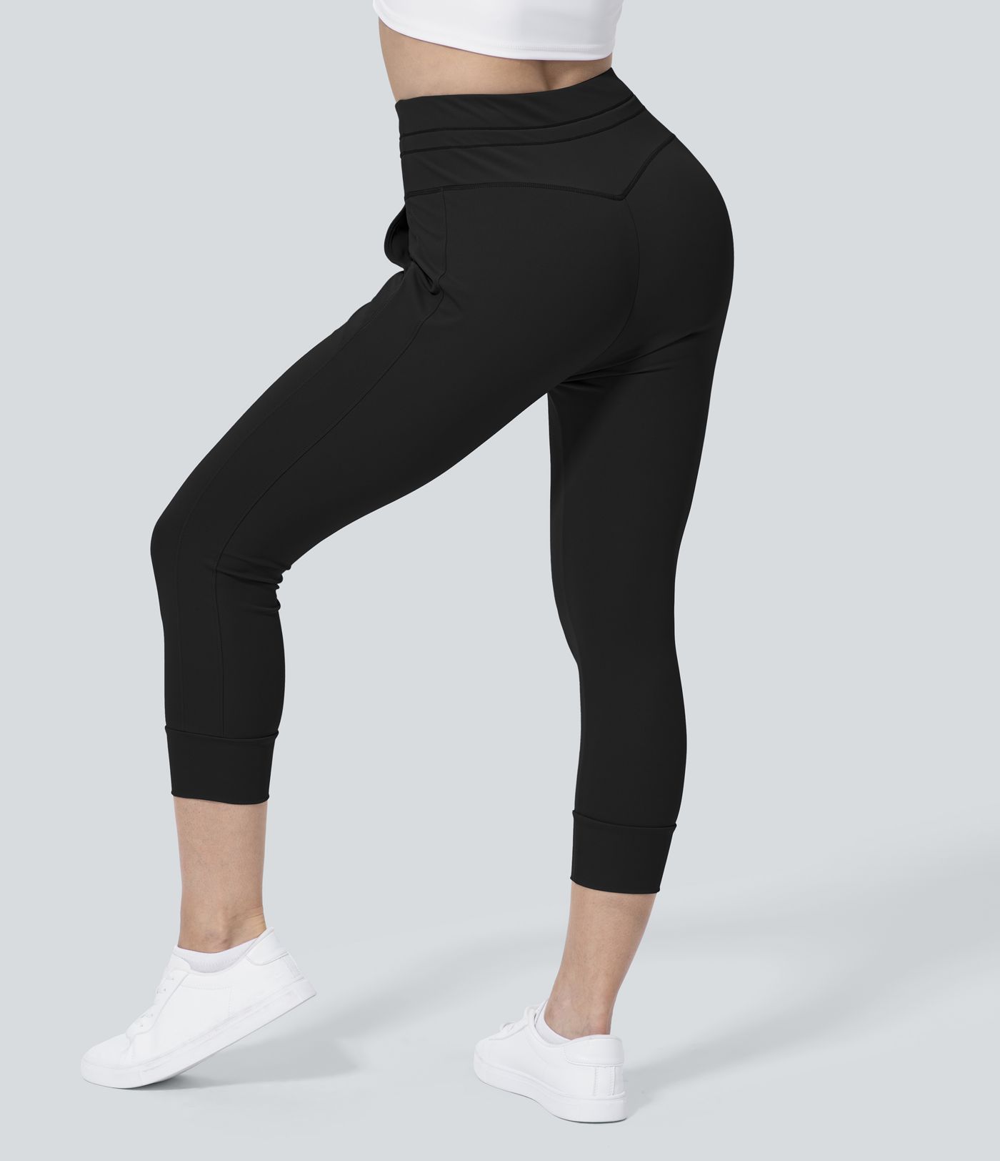 SoftlyZero™ Plush High Waisted Drawstring Pocket Plain Capri Yoga Joggers