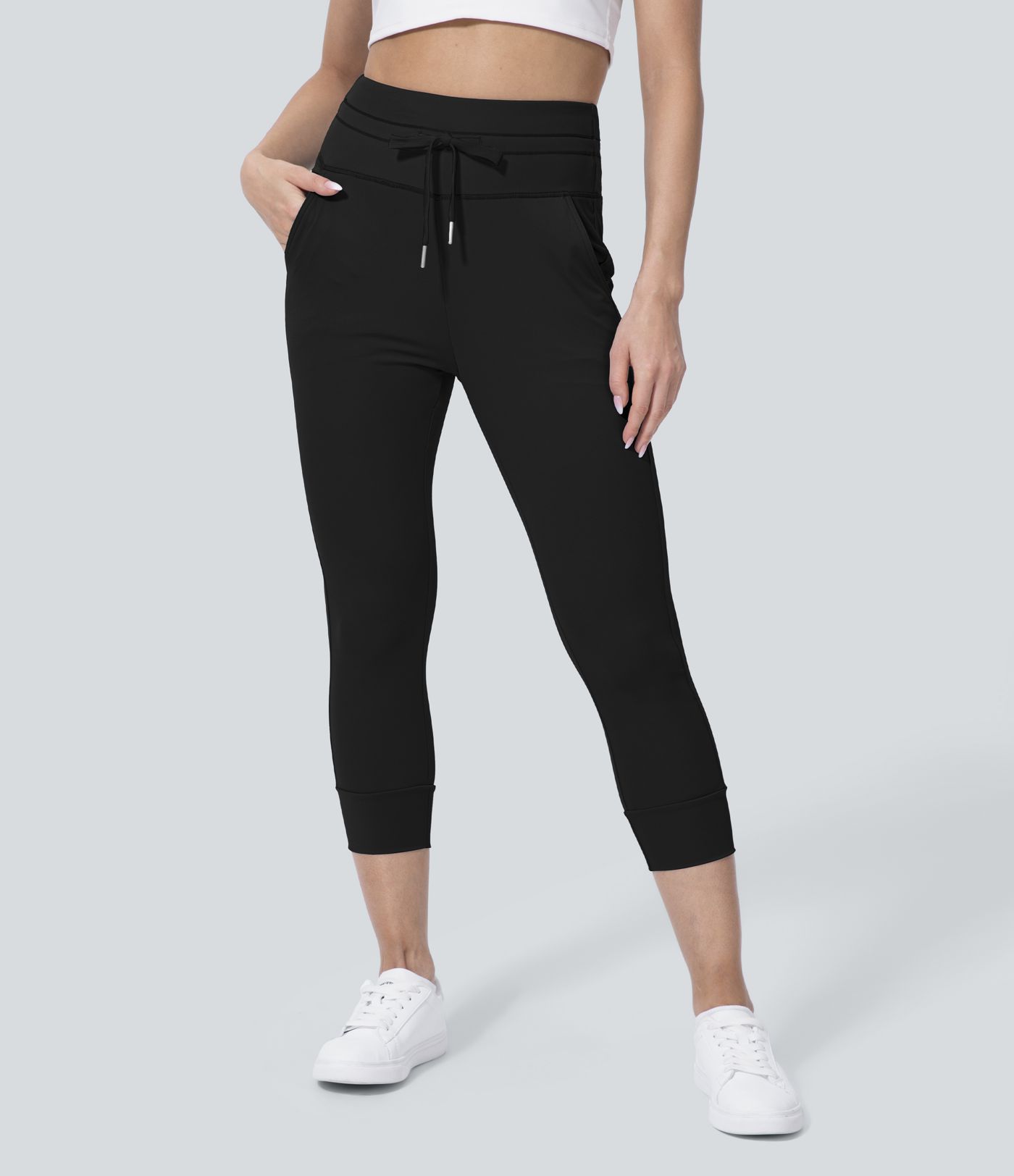 SoftlyZero™ Plush High Waisted Drawstring Pocket Plain Capri Yoga Joggers