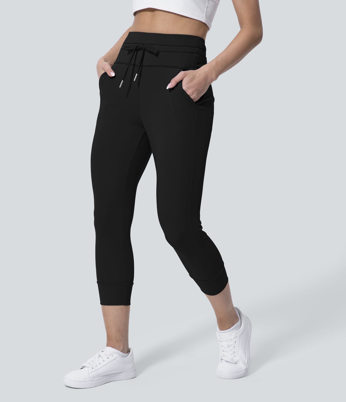 SoftlyZero™ Plush High Waisted Drawstring Pocket Plain Capri Yoga Joggers