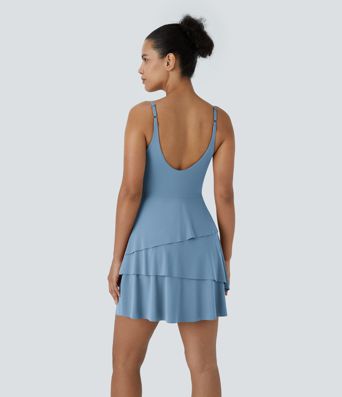 SoftlyZero™ Airy Tiered Ruffle 2-in-1 Pocket Cool Touch Mini Slip Dance Active Dress-UPF50+
