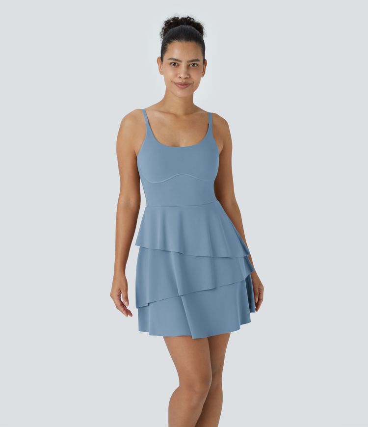 SoftlyZero™ Airy Tiered Ruffle 2-in-1 Pocket Cool Touch Mini Slip Dance Active Dress-UPF50+