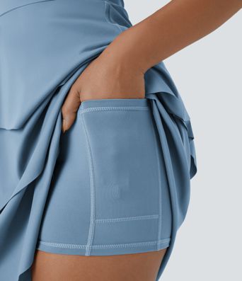 SoftlyZero™ Airy Tiered Ruffle 2-in-1 Pocket Cool Touch Mini Slip Dance Active Dress-UPF50+