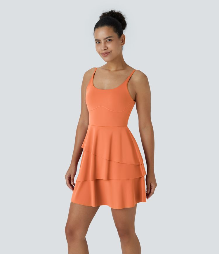 Softlyzero™ Airy Backless Tiered Ruffle 2-in-1 Pocket Cool Touch Mini Slip Dance Active Dress-UPF50+