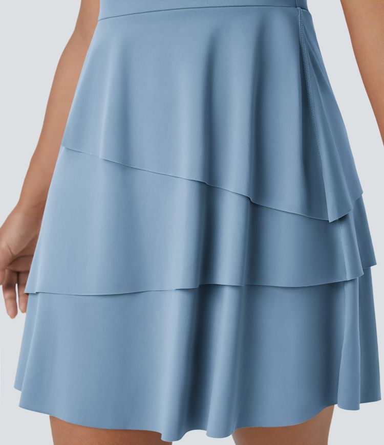 SoftlyZero™ Airy Tiered Ruffle 2-in-1 Pocket Cool Touch Mini Slip Dance Active Dress-UPF50+