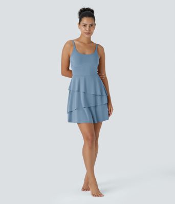 SoftlyZero™ Airy Tiered Ruffle 2-in-1 Pocket Cool Touch Mini Slip Dance Active Dress-UPF50+