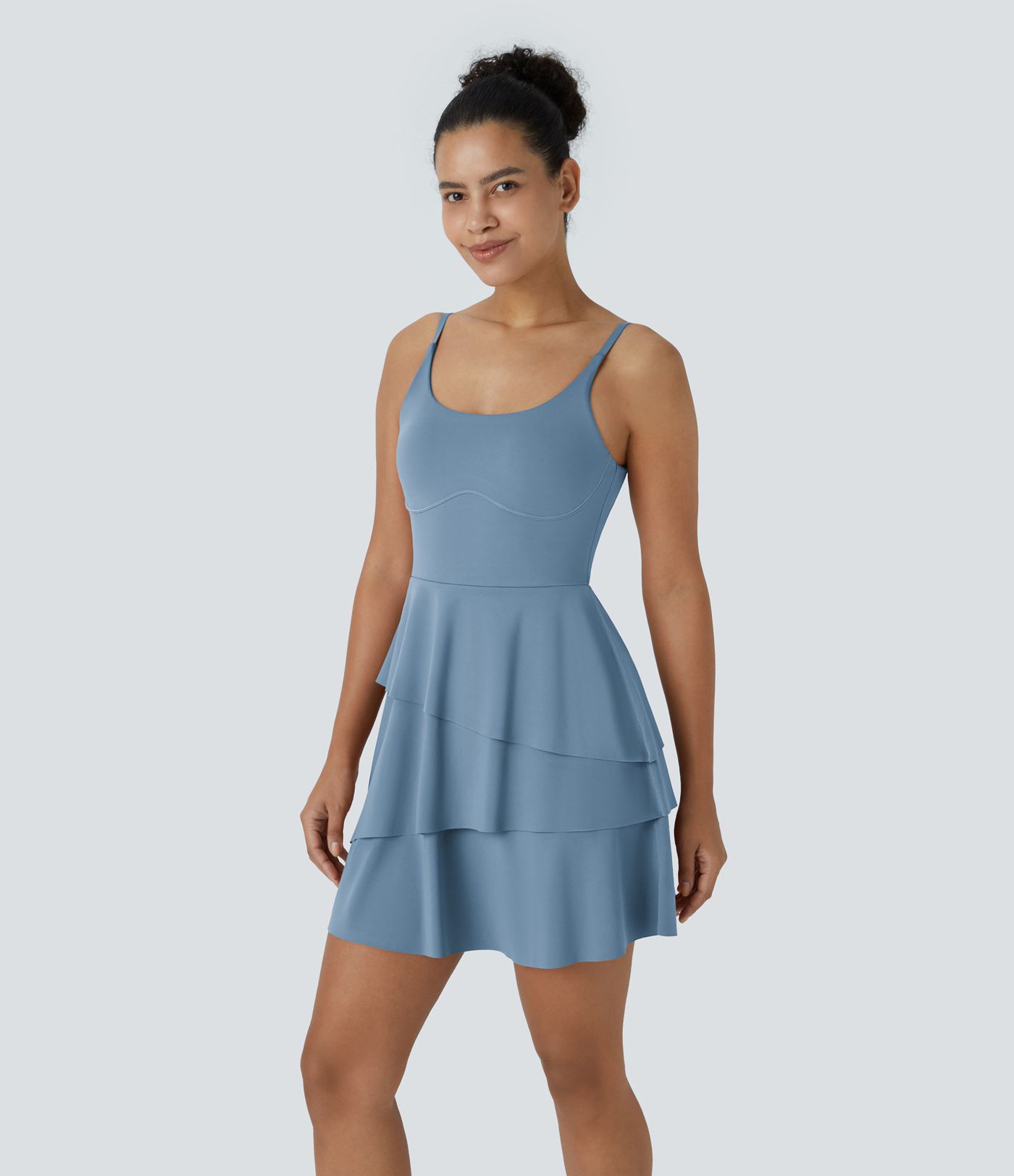 SoftlyZero™ Airy Tiered Ruffle 2-in-1 Pocket Cool Touch Mini Slip Dance Active Dress-UPF50+